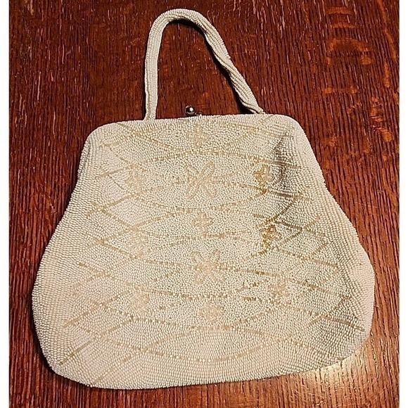 Vtg JOSEF HAND BEADED JAPANESE WHITE CLUTCH PURSE Made Expressly For MAY D&F CO. - Picture 1 of 11